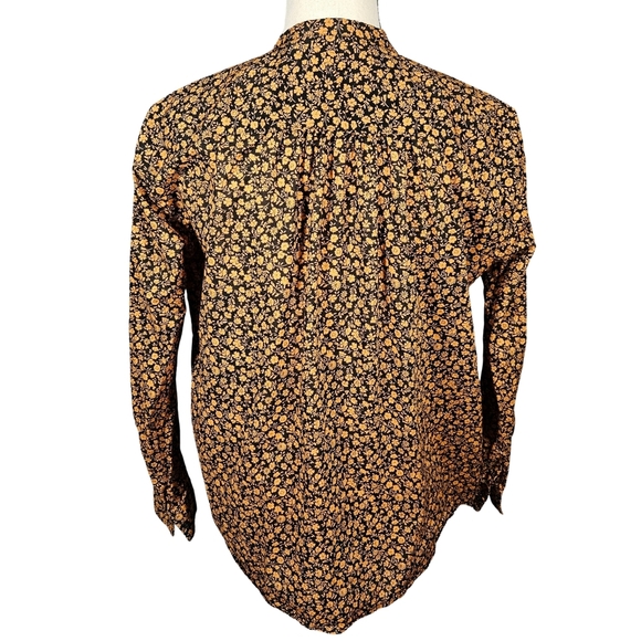 UniQlo Studio Sanderson Long Sleeve Pleated Button Up Blouse, Orange/Black, XS - Picture 5 of 13